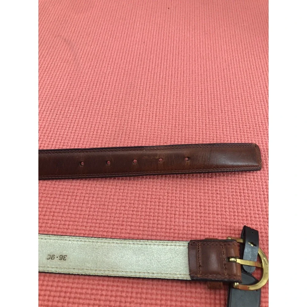 Western belt men 36 brown distressed crackle gold tone buckle full grain leather